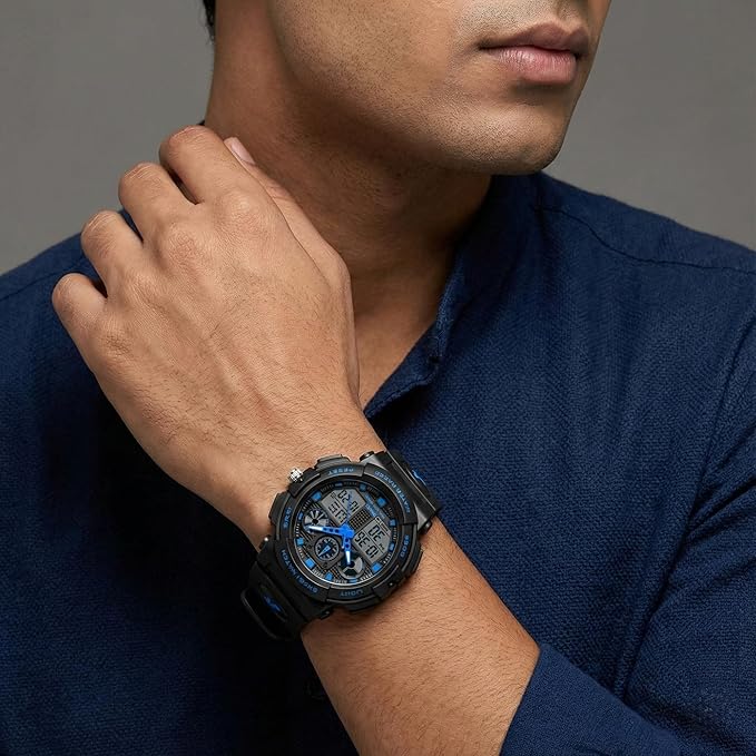 Premium Analog Digital Sports Watch for Men with Dual Display Alarm LED Light and Durable Strap