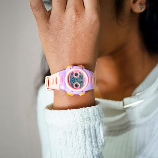 Digital Watch for Kids with Pink Polyurethane Strap and Round Dial for Casual & Formal Wear