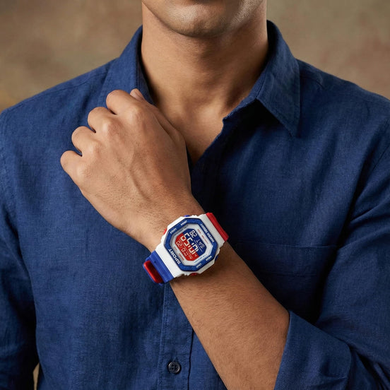 Digital Watch for Men with Red-blue Silicone Strap and Round Dial for Casual & Formal Wear
