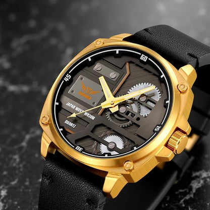 Premium Skeleton Dial Analog Wrist Watch with Leather Strap for men