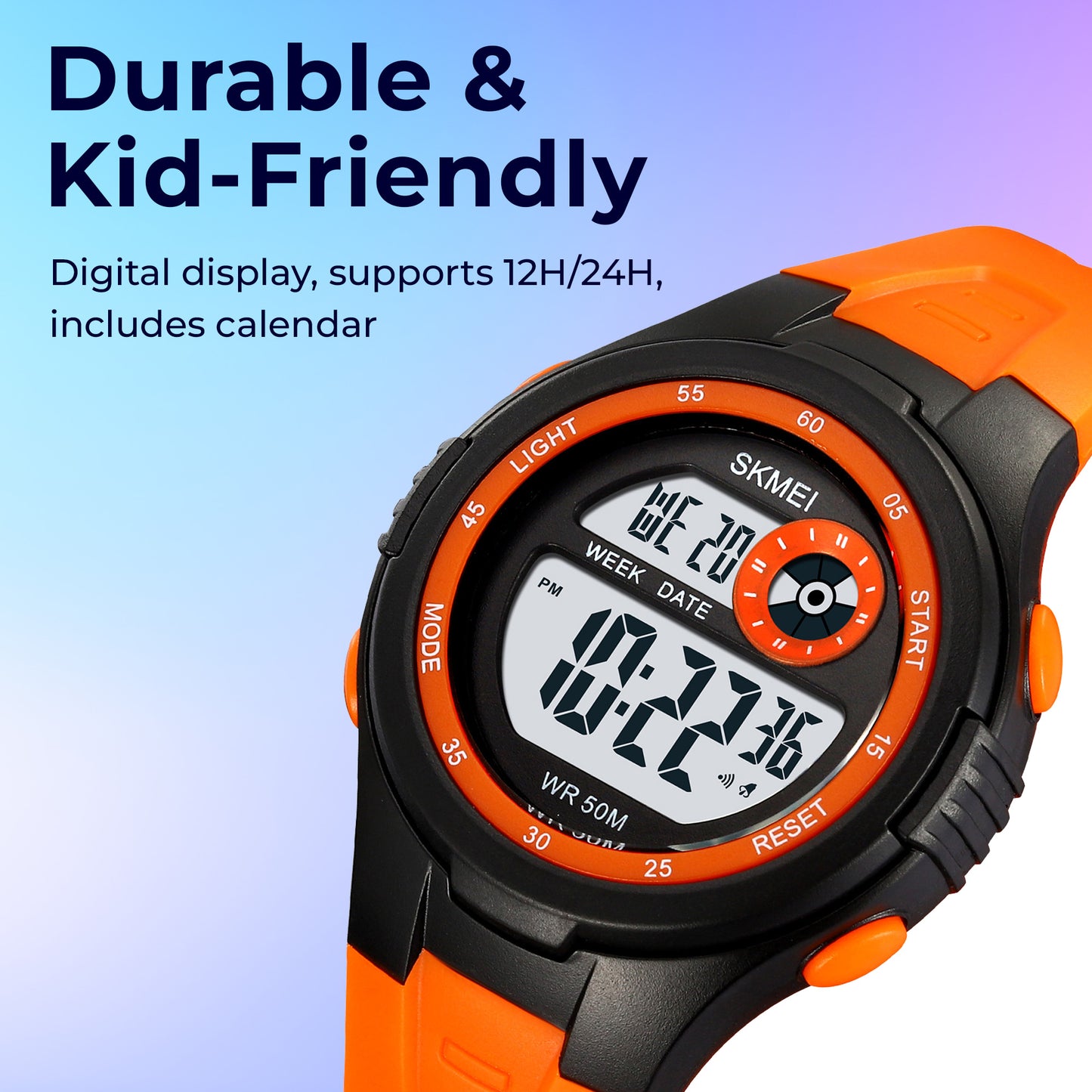 Skmei Digital Dial ABS Black Case Rubber Strap Watch for Kids - 2280