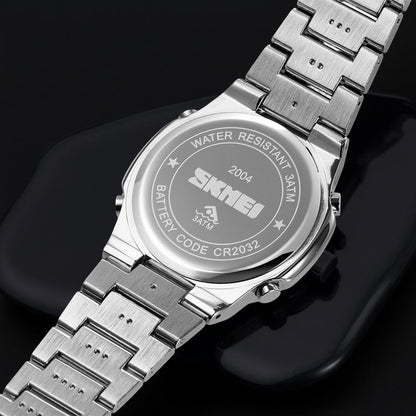 Premium Digital Sports Watch for Men with Stainless Steel Strap, Waterproof Style Wrist Watch for Casual Outdoor and Daily Wear