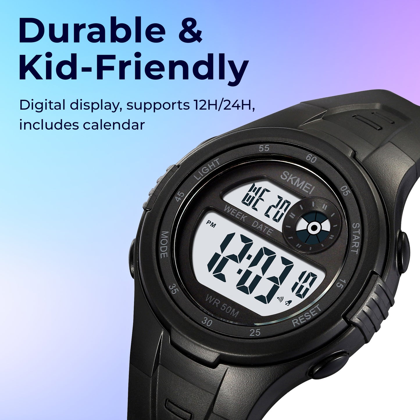 Skmei Digital Dial ABS Black Case Rubber Strap Watch for Kids - 2280