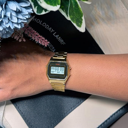 Vintage Digital Wrist Watch with Metal Strap For Women