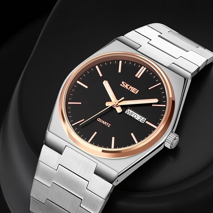 Men's Analog Quartz Stainless Steel Watch All-in-one Fashion, Water Resistant, Supply Calendar Week