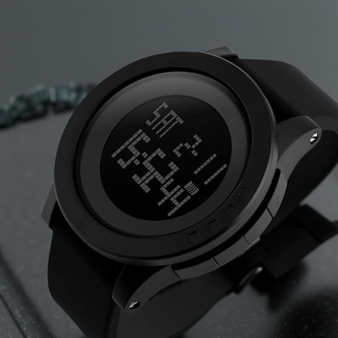 Digital Watch for Men with Black Silicone Strap and Round Dial for Casual & Formal Wear