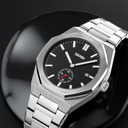 Premium Black Watch for Men – Stainless Steel Strap, Analog Dial with Date Function