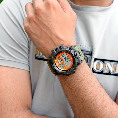 Rugged Digital Sports Watch for Men with Dual Time Display and Outdoor Adventure Style