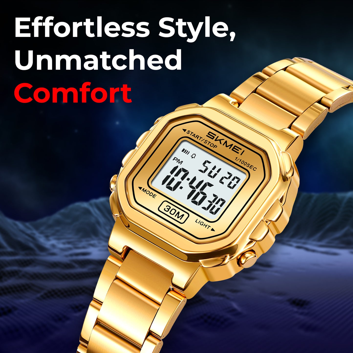 Skmei Digital Dial Stainless Steel Strap Watch for Women - 2387