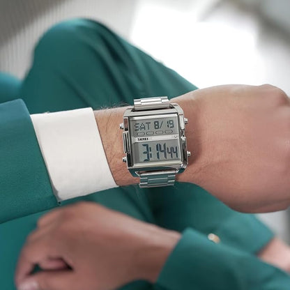 Digital Display Metal Strap Wrist Watch for men