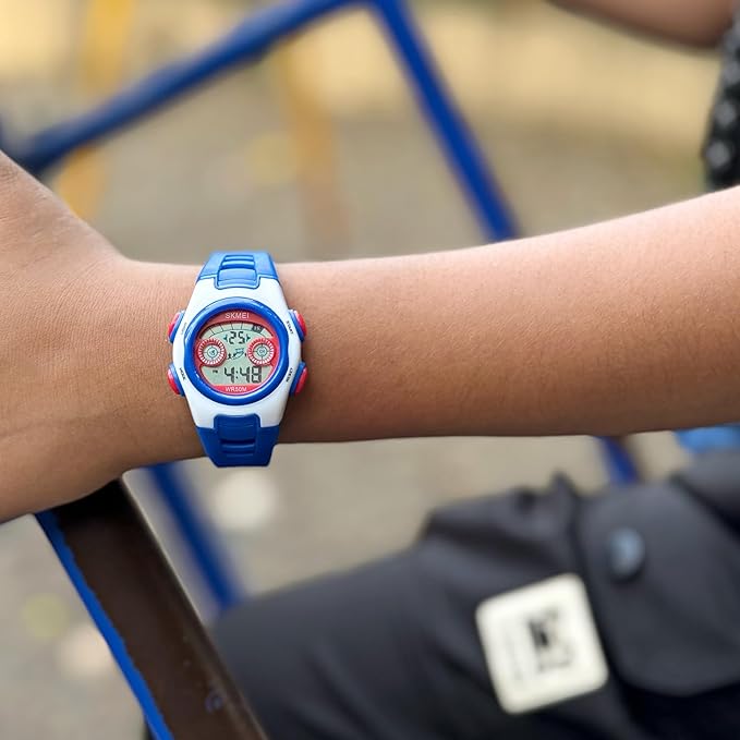 Digital Kids Watch LED Display, Round Dial, Waterproof Sports Watch with Alarm, Date & Comfortable Strap