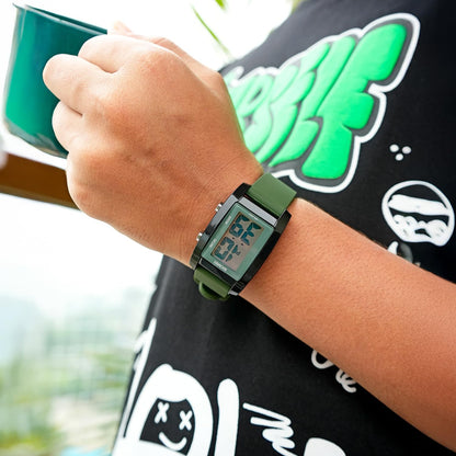 Digital Watch for Men LED Display, Rectangle Dial, Waterproof Sports Watch with Silicone Strap