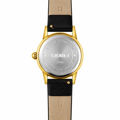 Elegant Crystal Dial Analog Wrist Watch with Leather Strap for women