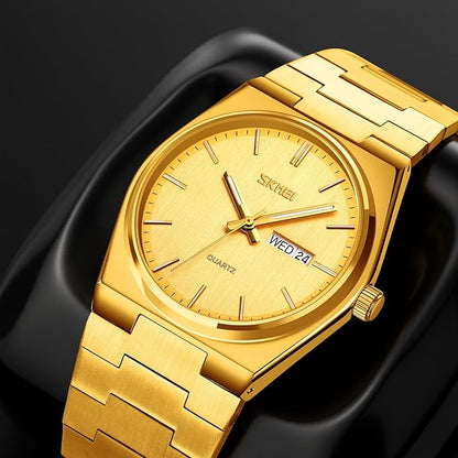 Men's Analog Quartz Stainless Steel Watch All-in-one Fashion, Water Resistant, Supply Calendar Week