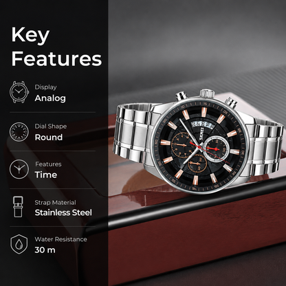 Premium Analog Chronograph Wrist Watch with Metal Strap For Men