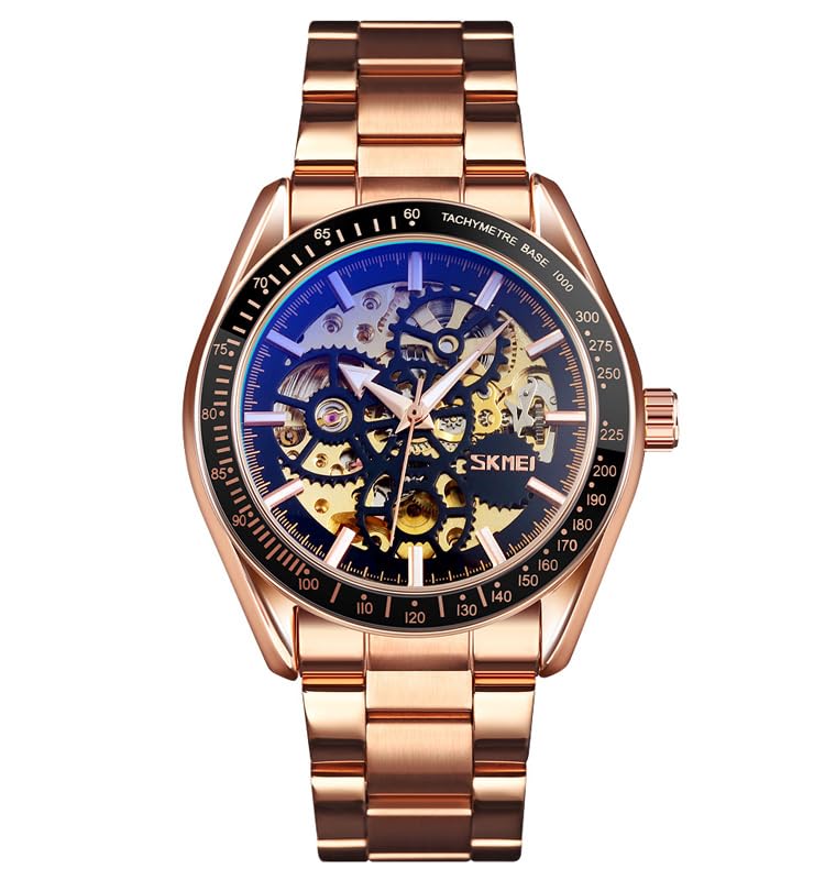 Luxury Skeleton Analog Wrist Watch with Metal Strap For Men