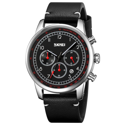 Analog Watch for Men with Black Black Leather Strap and Round Dial for Casual & Formal Wear