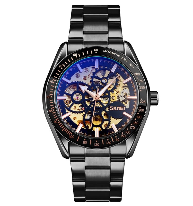Luxury Skeleton Analog Wrist Watch with Metal Strap For Men