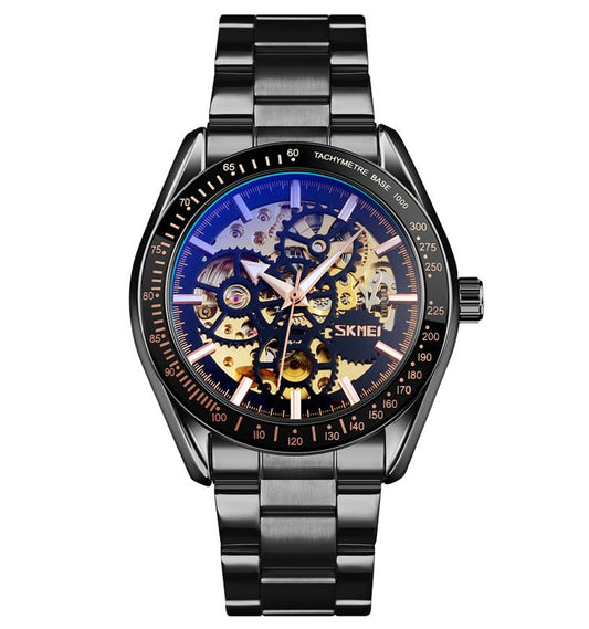 Luxury Skeleton Analog Wrist Watch with Metal Strap For Men