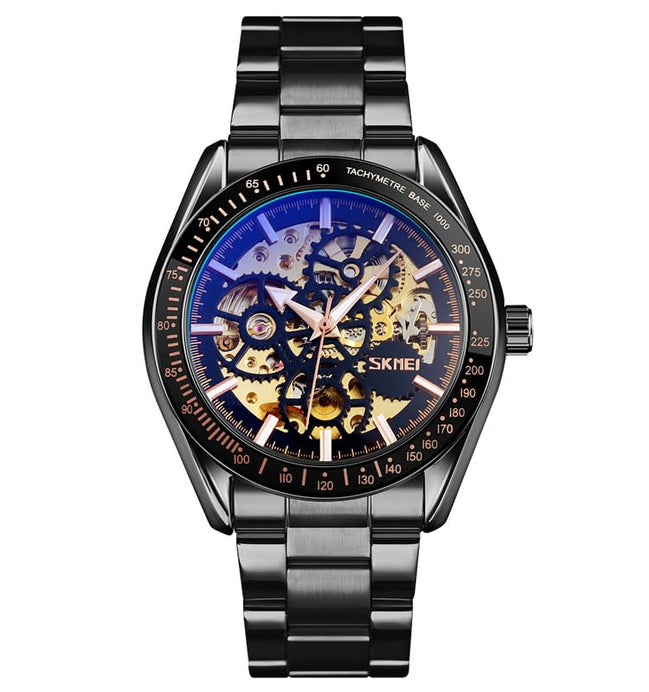 Automatic Watch for Men with Black Stainless Steel Strap and Round Dial for Casual & Formal Wear