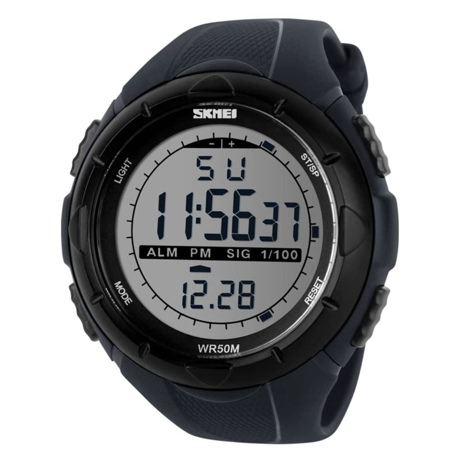 Digital Watch for Men with Gray Polyurethane Strap and Round Dial for Casual & Formal Wear