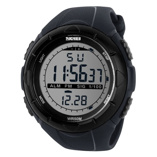 Digital Watch for Men with Gray Polyurethane Strap and Round Dial for Casual & Formal Wear