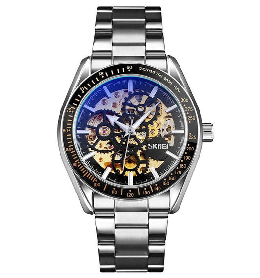 Luxury Skeleton Analog Wrist Watch with Metal Strap For Men