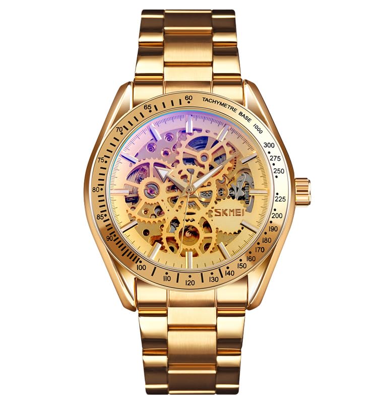 Luxury Skeleton Analog Wrist Watch with Metal Strap For Men