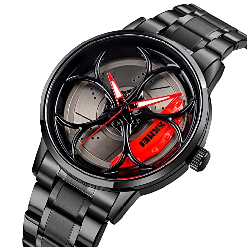 SKMEI Stainless Steel Men Analogue Watch New Wheels Rolling Creative Fashion Che Youhui League Fans Butterfly Double Snap Gift Wristwatch - 1990, Grey Dial, Black Band