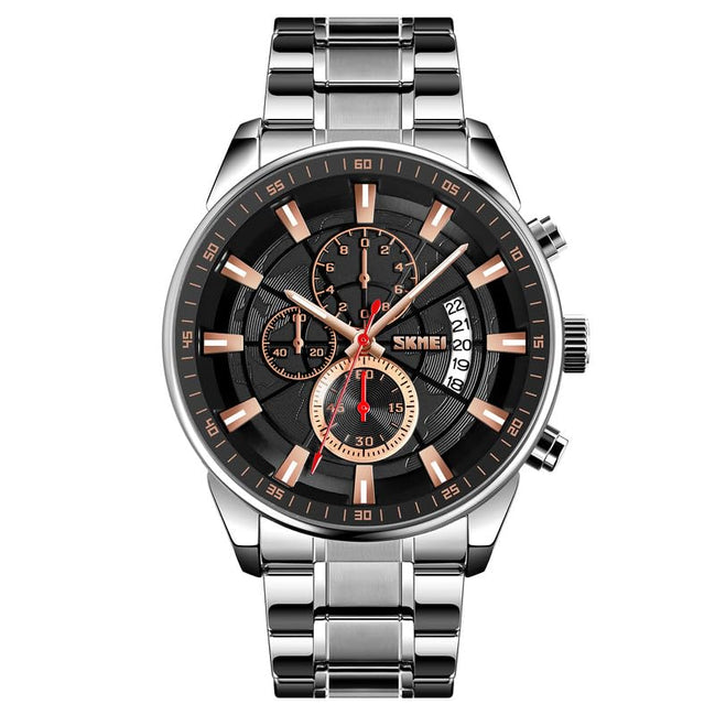 Analog-Digital Watch for Men with Silver Black Metal Strap and Round Dial for Casual & Formal Wear