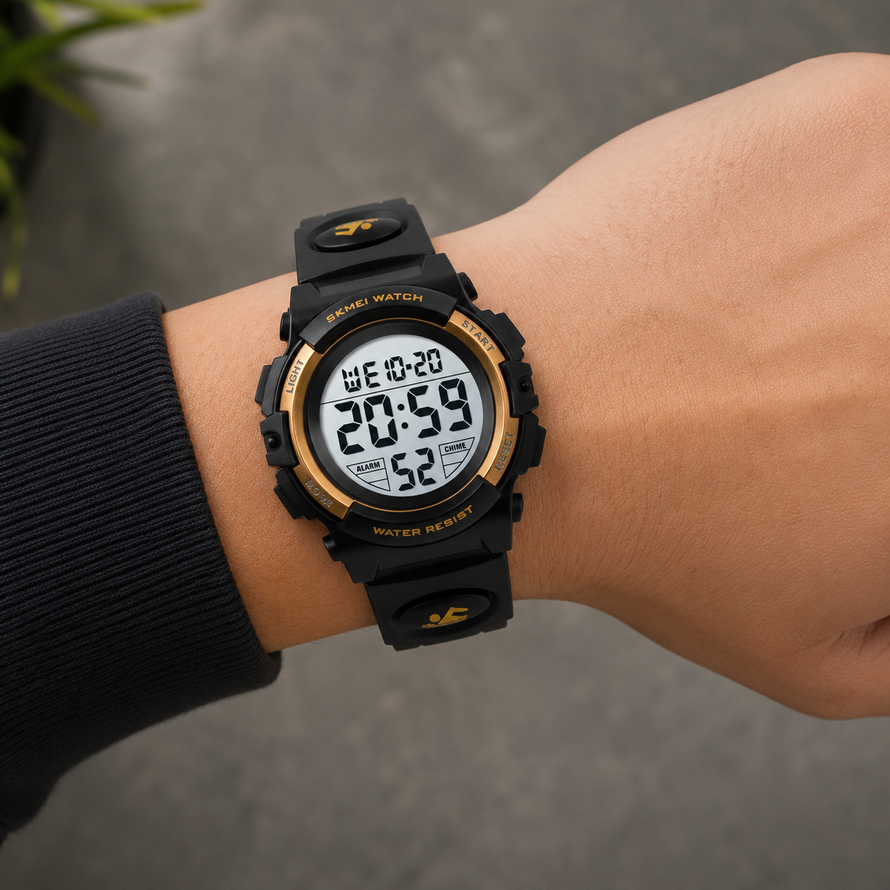 Rugged Digital Sports Wrist Watch with Resin Strap and Multi Function Display For Kids