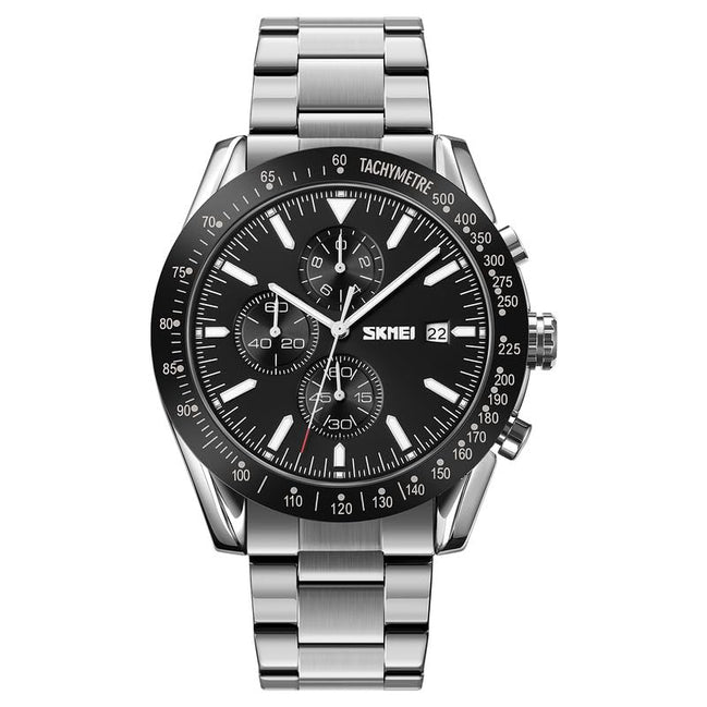 Analog Watch for Men with Silver Black Metal Strap and Round Dial for Casual & Formal Wear