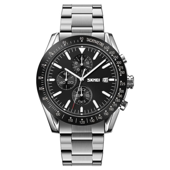 Analog Watch for Men with Silver Black Metal Strap and Round Dial for Casual & Formal Wear