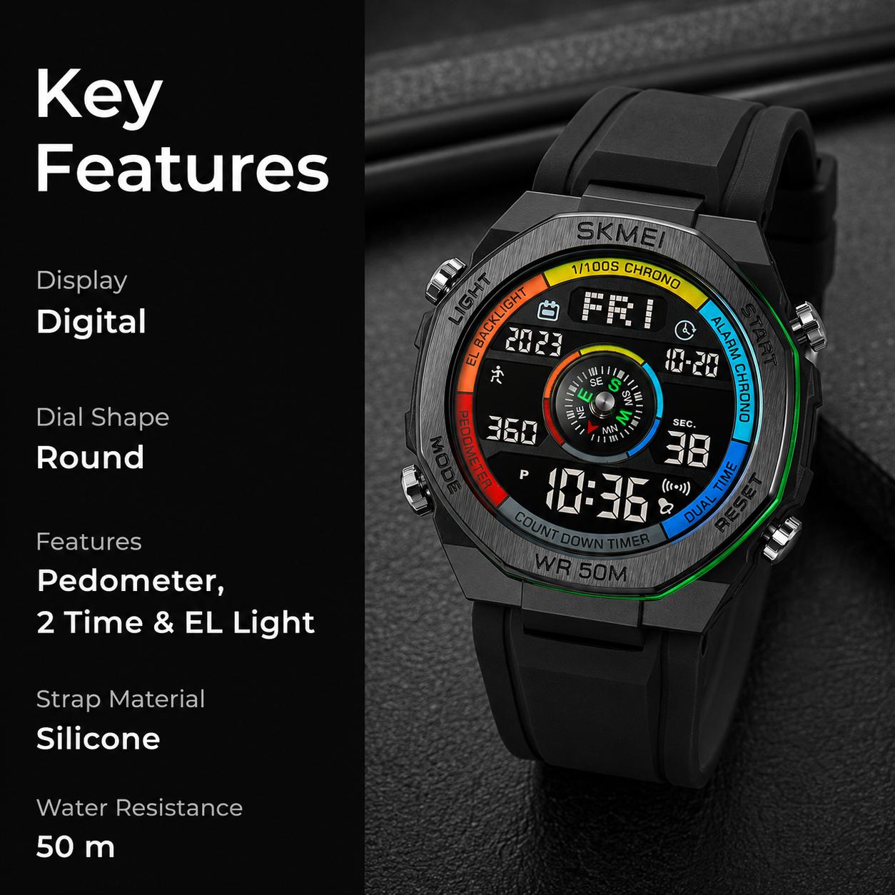 Smart Digital Sports Watch for Men with Multi Function Display and Rugged Outdoor Design
