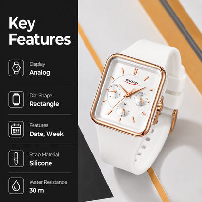 Minimalist Rectangular Analog Wrist Watch with Silicone Strap for Women