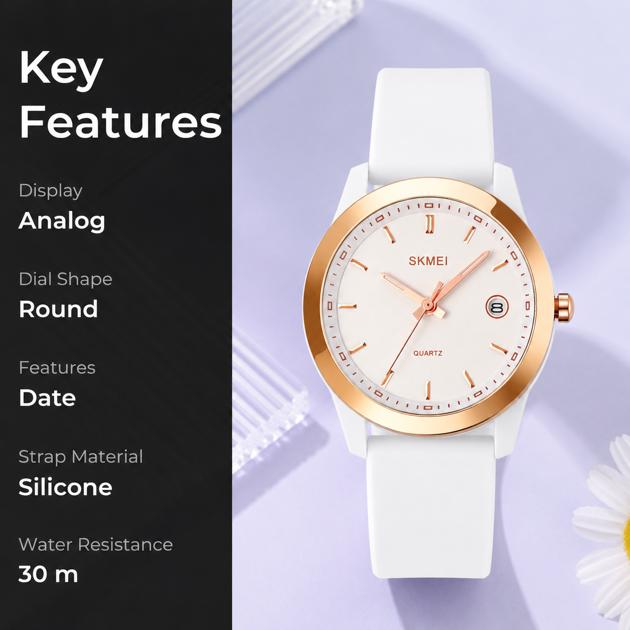Elegant Analog Wrist Watch with Date Display for women
