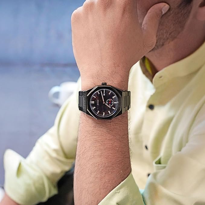 Premium Black Watch for Men – Stainless Steel Strap, Analog Dial with Date Function