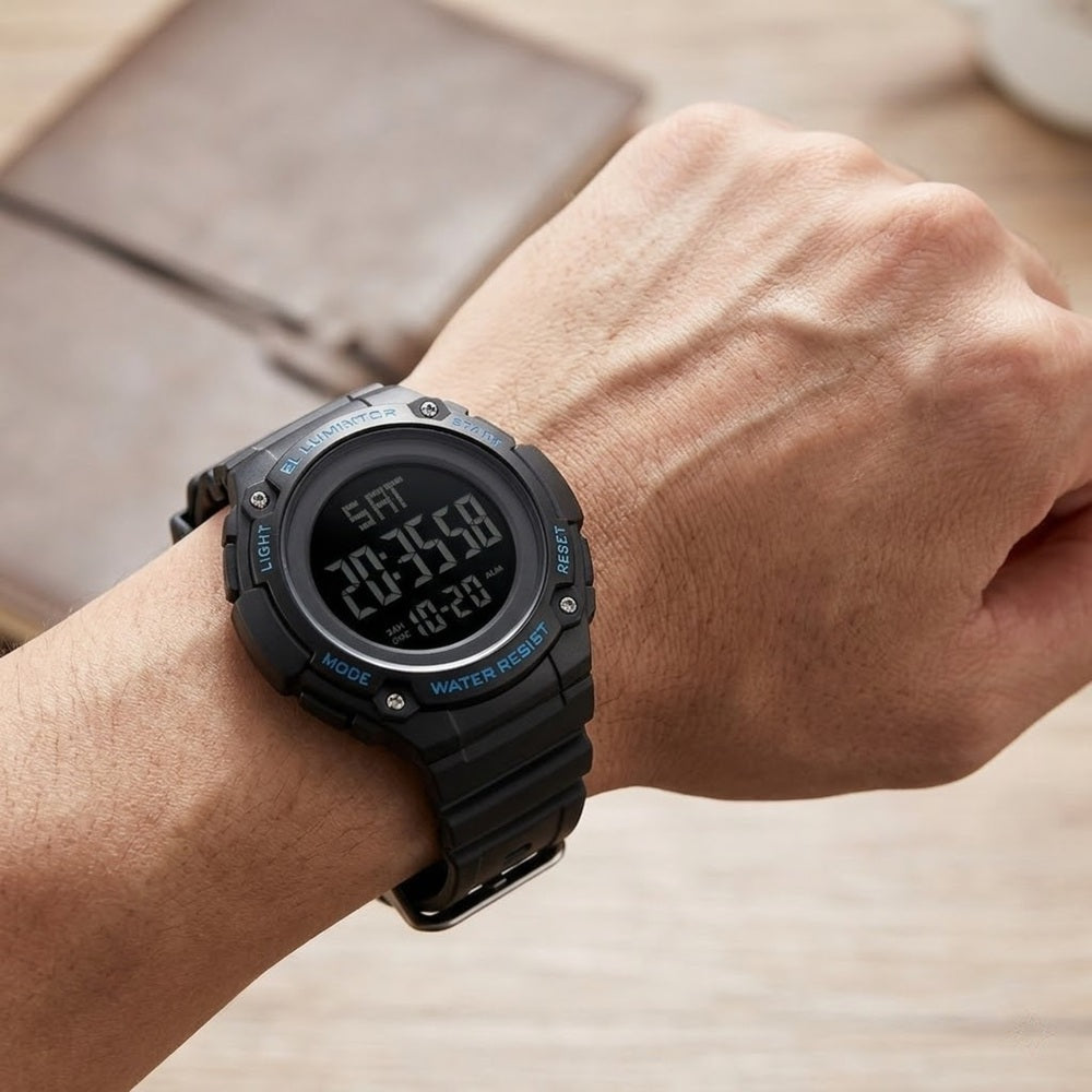 Digital Sports Wrist Watch with Large Display and Resin Strap For Men