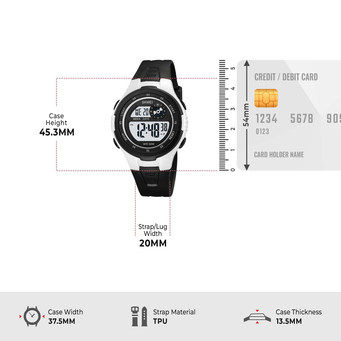 Skmei Digital Dial ABS Black Case Rubber Strap Watch for Kids - 2280