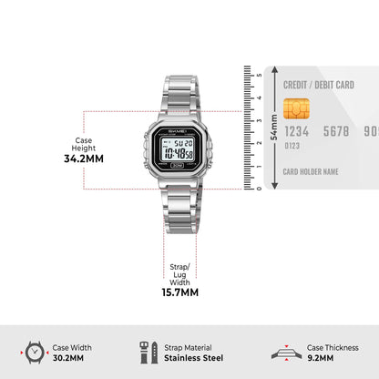Skmei Digital Dial Stainless Steel Strap Watch for Women - 2387