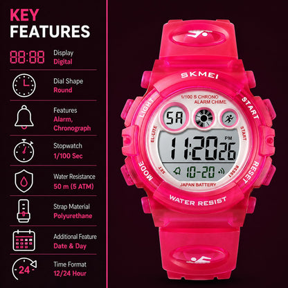 Kids Sports Multi Function Digital Watch, Multicolor Dial Sky ABS Case Kid's Watch, PU Rubber Strap Band, Waterproof LED Light Children Wristwatch