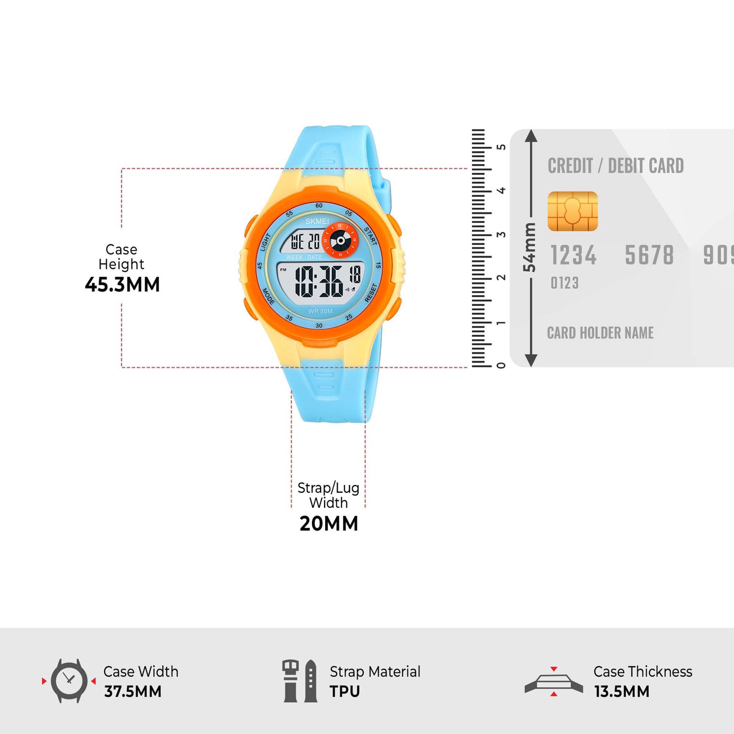 Skmei Digital Dial ABS Black Case Rubber Strap Watch for Kids - 2280