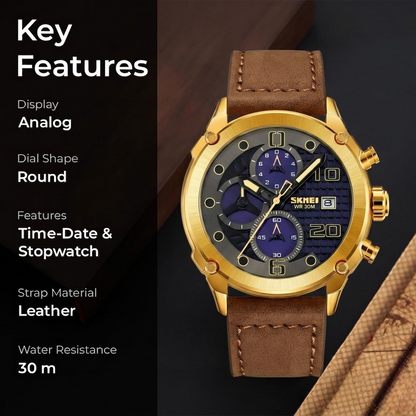 Premium Leather Chronograph Wristwatch with Textured Multi-Dial