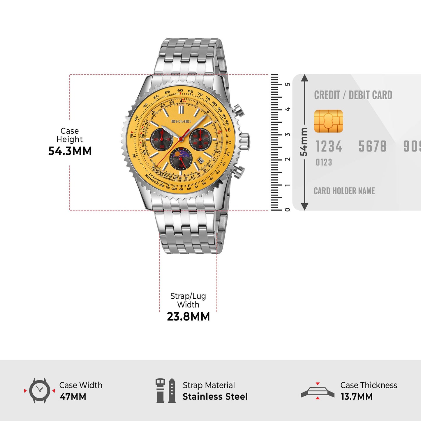 Skmei Quartz Analog Dial Stainless Steel Strap Watch for Men - 9348