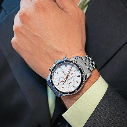 Men’s Analog Chronograph Watch with Date Display, Stainless Steel Strap, White Dial – Luxury Casual & Formal Wear