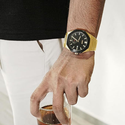 Premium Black Watch for Men – Stainless Steel Strap, Analog Dial with Date Function