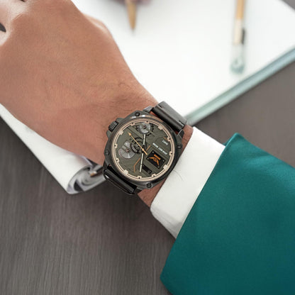Premium Skeleton Dial Analog Wrist Watch with Leather Strap for men
