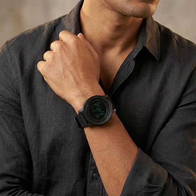 Digital Watch for Men with Black Silicone Strap and Round Dial for Casual & Formal Wear