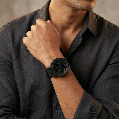 Digital Watch for Men with Black Silicone Strap and Round Dial for Casual & Formal Wear