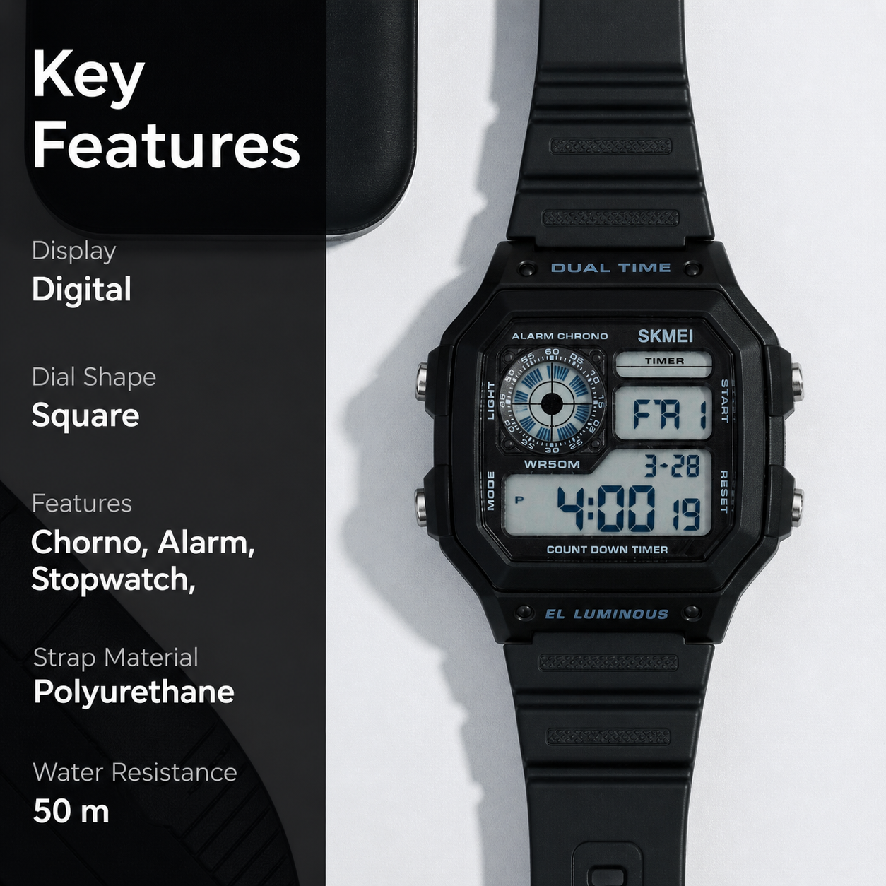 Stylish Digital Multi Function Watch for Men with Dual Time Alarm Stopwatch Luminous Display and Durable Strap